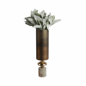 Vaso Cilindrico Sfumato Moderno in Vetro con Accenti in Marmo e Metallo per Arredamento Casa, Soggiorno, Camera da Letto, Ufficio - Product Image 2