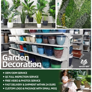 Lot de 2 grandes jardinières rondes en <span class=keywords><strong>plastique</strong></span> Finition en pierre Pots de fleurs Intérieur Décoratif Jardin Pot de fleurs en <span class=keywords><strong>plastique</strong></span> - Product Image 6