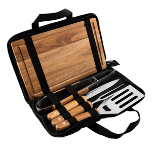 Bán Buôn Cắm Trại Ngoài Trời 5-Mảnh Tùy Chỉnh Thép Không Gỉ BBQ Nướng Công Cụ Thiết Lập Tre Xử Lý Bằng Gỗ Cắt Hội Đồng Quản Trị Mang Theo Túi - Product Image 2