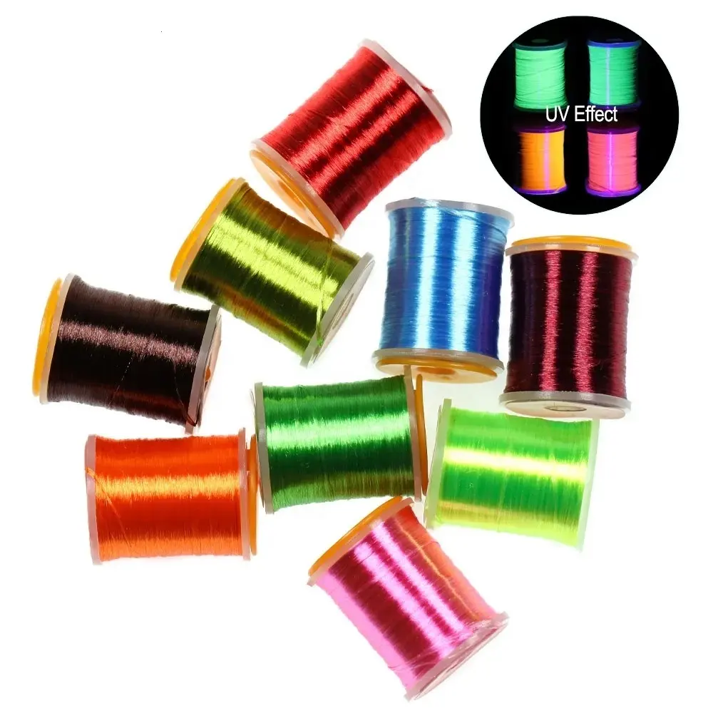 200D UV High Lighted Fly Tying Thread Silky Floss Yarn Salmon Bass Fishing Lures Nymph Streamer Fly Tying Material