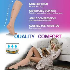 Microfiber 15-21mmhg kaus kaki kompresi tinggi lutut jari tertutup dukungan varises fitur anti-emboli spandeks dibuat padat - Product Image 6