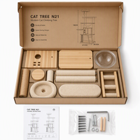 Arbre à chat moderne multi-niveaux N21 avec fenêtre panoramique, condo en bois massif, corde en sisal naturel, plateformes en peluche faciles à nettoyer, 136 cm