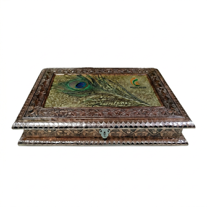 High Quality Luxury Indian Wooden Dry Fruits Box Folk Art Relief Carved Eco-Friendly for Candy Nuts and Diwali Festival Gift - Product Image 1