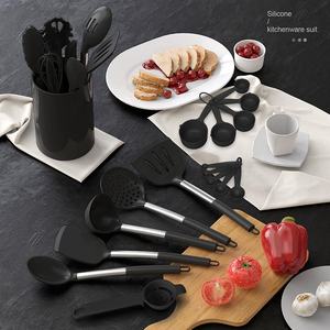 Stainless Steel Kitchen Cooking <b>Tools</b> Black <b>Silicone</b> Cooking Utensils Kitchen Utensils Set with Holder - Product Image 3