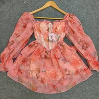 Collection Printemps-Été 2026 : Robe de plage personnalisée à manches bouffantes en spandex, longueur genou, taille élastique, coupe trapèze, motif dessiné à la main