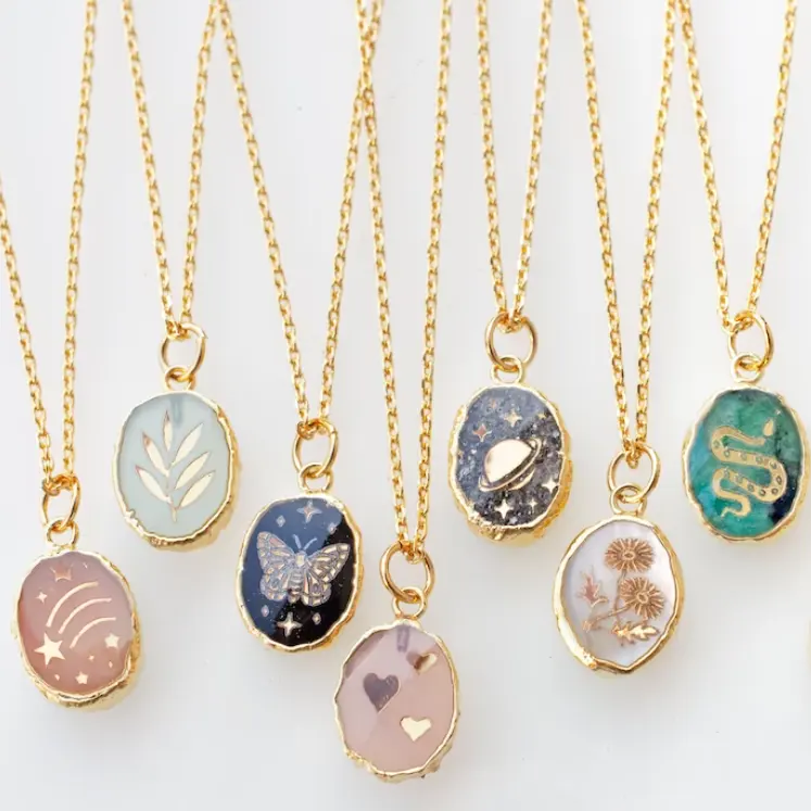 2022 New Women crystal jewelry gold plated raw gemstone birthstone Zodiac necklace nature stone jewelry