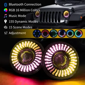 7 Inch Angel Eyes Round Projector Led Headlights Innova Car 7inch Round RGB DRL Led Headlight For Jeep Wrangler JL JK Headlights