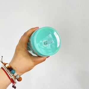 Reusable Colorful <b>Plastic</b> Replacement Lid for 16Oz Double Wall Snow Globe Glass Can with Flip up Straw Camping Use - Product Image 4