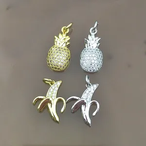 CZ small Fruit Charms Gold/Silver Plating Hand Made Crafts DIY Pendant Pineapple Banana Earrings Finding Jewelry Accessories