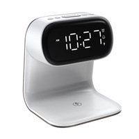 Chargeur sans fil multifonctionnel 15W, réveil numérique avec veilleuse, lampe de chevet à intensité réglable tactile sur 3 niveaux