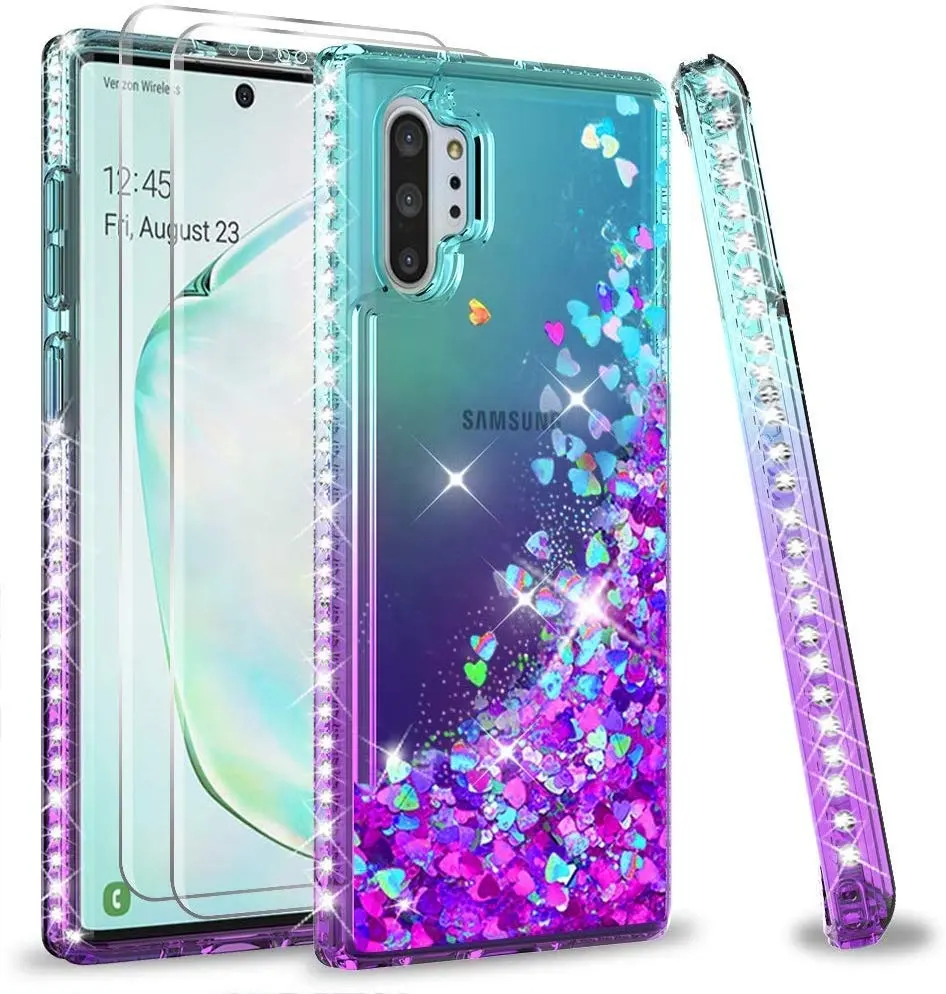 LeYi Cheap Phone Cases With Tempered Glass[2 Pack] For Samsung Note 10 Plus 10+ Fancy Mobile Back Cover
