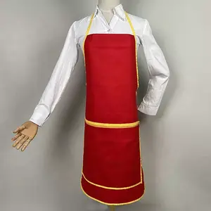 Customized High Quality 100% Cotton Fabric Kitchen Apron Printed Logo With Large Pocket Red Cotton Apron For Cooking Wholesale