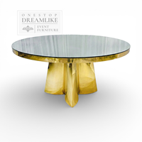 Table à manger ronde de luxe en acier inoxydable avec plateau en verre trempé pour hôtels, mariages et événements - Mobilier d'hôtel contemporain