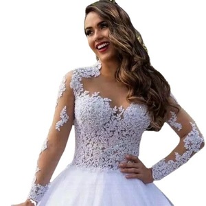 White Ball Gown Wedding Dress Sweetheart Neckline Empire Waist Crochet Vintage Long Train Lace Trim Full Skirt - Product Image 4