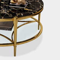 Ensemble de tables basses rondes en pierre brillante de style italien, design moderne, luxe léger, simple, double niveau, pour la maison, modèle tendance