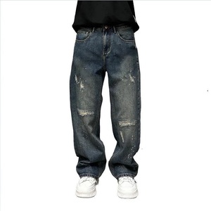 Pantalones Vaqueros de Diseño de Lujo para Hombre, Estilo Americano, Otoño/Invierno 2026, Rotos y con Manchas de Pintura, Corte Recto Holgado - Product Image 4