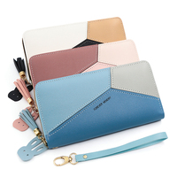 Dompet Panjang Wanita Baru Versi Korea Dompet Wanita Sederhana Kulit PU Warna Tas Ritsleting Dompet Saku Tas Ponsel