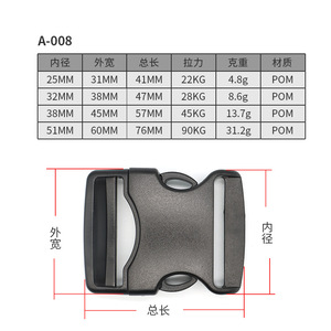 Boucle à dégagement latéral en plastique A-008 25mm 32mm 38mm 51mm pour sacs, sacs à dos et sangles - Product Image 1