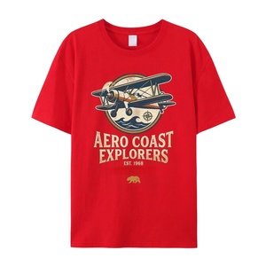 เสื้อยืดโอเวอร์ไซส์ลำลองสีแดงแขนสั้นผู้ชาย ผ้าฝ้าย 100% สตรีทแวร์ พิมพ์ลายกราฟิกโลโก้ OEM ราคาส่งถูก - Product Image 1