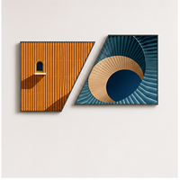 Impression sur toile d'art mural abstrait géométrique orange et turquoise avec options de cadre pour salon, salle à manger, bureau et intérieurs modernes