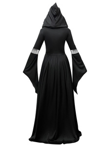 زي تنكري للهالوين للبالغين، رداء مخيف بطراز القوطي، زي ساحرة بغطاء للرأس وتصميم جمجمة، أكمام طويلة، للجنسين، مصنوع من البوليستر، خدمة تصنيع حسب الطلب، زي للألعاب - Product Image 4