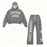 Ensemble de survêtements OEM personnalisés pour hommes, en coton épais, style streetwear oversize, effet vieilli, délavé à l'acide, patchwork, broderie 3D