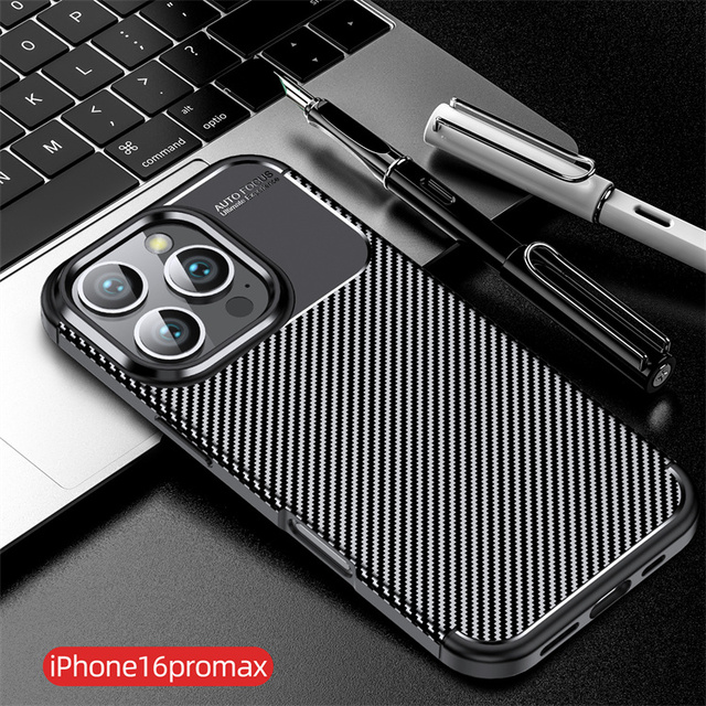 Carbon Fiber Texture TPU Phone Case Shockproof Full Protection Cover for iPhone 16e 17 Air 17 Pro 16 Pro Max 15 14
