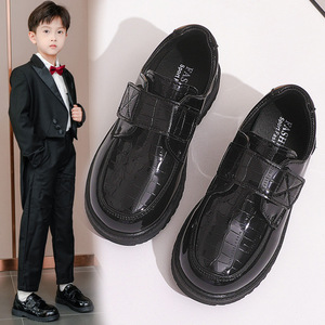 Scarpe Eleganti per Bambini in Pelle PU Nera Stile Coreano, Suola Morbida, Chiusura con Velcro, Finitura Lucida - Product Image 1