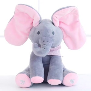 Vente en gros d'éléphant en peluche interactif Peek-a-Boo avec des oreilles mobiles, fonction musicale chantante, jouet en peluche doux pour enfants - Product Image 5
