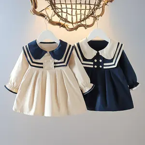 Vestido de otoño para niñas pequeñas, ropa de cuello de Sailor de manga larga con contraste de Color