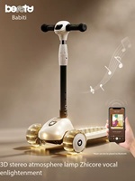 Trottinette à 3 roues pour enfants avec panier, guidon réglable, lumière LED Bluetooth, frein à pied complet pour enfants de 3 à 14 ans