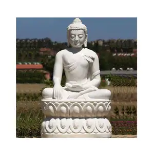 Handmade Natural marble bodhisattva sculpture sitting on Lotus Holder