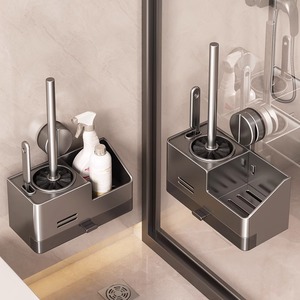Toilet Brush Holder Wall Mounted Stainless Steel Rectangular Space Aluminum Bathroom Cleaning Tool - Product Image 1