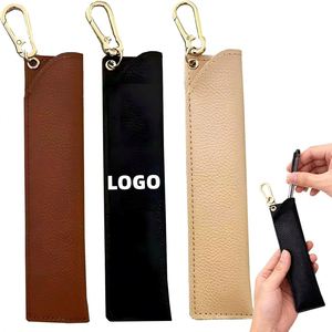 Étui à stylos portable en cuir PU de 6,3 pouces avec logo personnalisé, étui à stylos avec porte-clés, pochette anti-perte pour crayons, pour l'école, le bureau, les affaires - Product Image 1