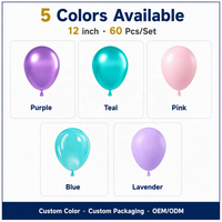 Lot de 60 ballons en latex brillants de 12 pouces de haute qualité – Couleurs rose, violet, vert, bleu pour décorations d'anniversaire, de baby shower et de mariage