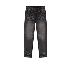 IN Stock Black Men’s Sanding Heavy Stitch Straight Leg Washed <b>Embroidered</b> Denim <b>Jeans</b> Mid Waist fashion <b>jeans</b> for men - Product Image 1