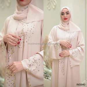 Conjunto de Abaya y Hiyab Abiertos con Pedrería Hotfix Estilo Dubái, Lujo Discreto, Venta al por Mayor, Abaya Abierta por Delante, Ropa Islámica Musulmana - Product Image 4