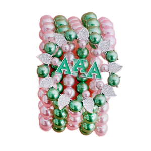 Rose vert sororité fleur forme broche lettre grecque émail épinglette accessoire alliage Bracelet collier montage cadeau de mariage - Product Image 5