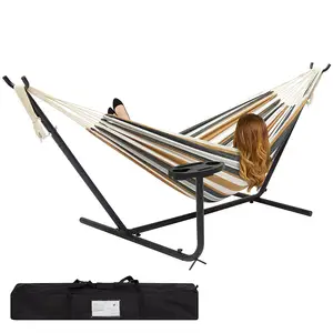 Folding Camping Double Hammock Stand Steel Hammock Stand Space Saving Hammock Stand With cup holder