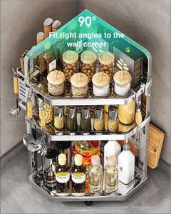 Étagère d'angle multi-niveaux en acier inoxydable pour épices avec crochets, support pour ustensiles et planche à découper pour l'organisation des armoires de cuisine - Product Image 4