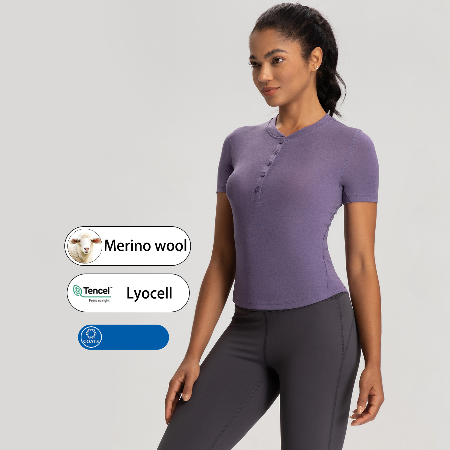 Wholesale Merino Wool T-shirts 2025 Henley Shirt Women's Golf Tennis Yoga Outdoor Wear Elastic Nude Feel Solid Polo Shirts