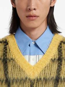 Pull rayé à carreaux imprimé à col en V sans manches à la mode personnalisé, gilet tricoté décontracté, pull en coton pour hommes - Product Image 3