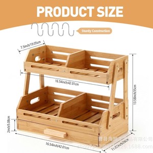 Wooden Double Layer Storage <b>Rack</b> With Drawer <b>Kitchen</b> Countertop Organizer For Spices Canned Food And Utensils - Product Image 4