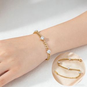Bracciale di Lusso in <span class=keywords><strong>Acciaio</strong></span> Inossidabile Placcato Oro 18K con Diamanti e Zirconi, Bracciale a Catena con Zirconi PVD, Gioielli Quotidiani per Donne - Product Image 3