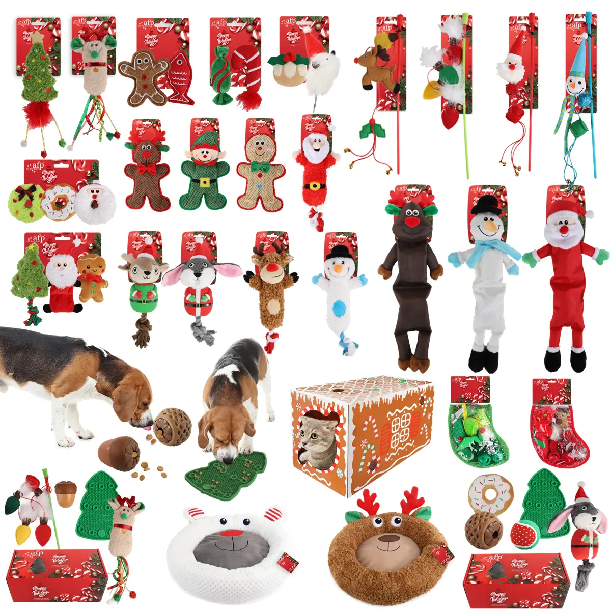 Оптовая продажа, Рождественская серия AFP, собака, кошка, игрушки, собака, плюшевая пищащая веревка, жевательная игрушка, игрушка-тизер, палочка, игрушка, дозатор для пищевых продуктов