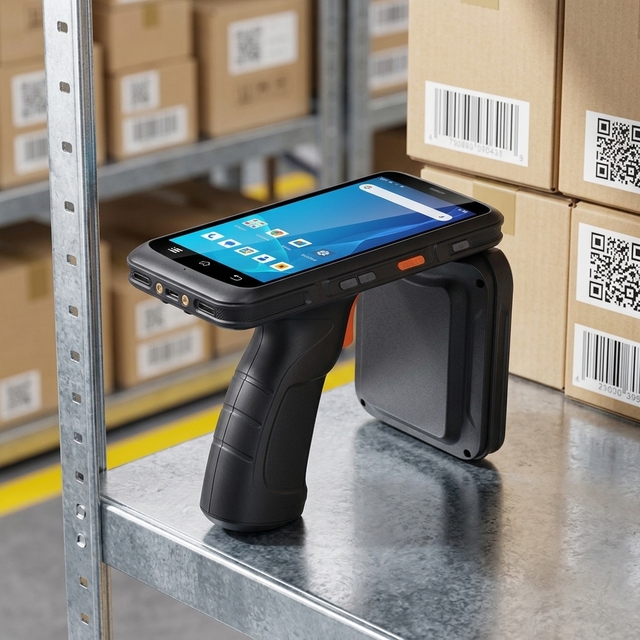 Handheld Long Range UHF RFID Reader PDA Scanner Android 13 OS 5.5 Inch 4G LTE Scanning Handle for Warehouse Picking