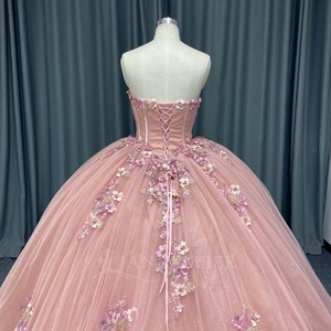 Robe de Quinceañera Lsany257 rose à col cœur en tulle avec appliques de sequins, robes de Quinceañera Jancember - Product Image 5