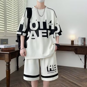 Conjunto de Ropa Deportiva Casual Juvenil de Marca Moderna, Camiseta Holgada de Manga Corta 100% Fibra de Bambú Ecológica para Hombre, Verano - Product Image 1
