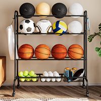 Paniers de rangement pour équipement de sport à quatre couches Support de ballon roulant de volley-ball Organisation de garage Support de basket-ball avec roues