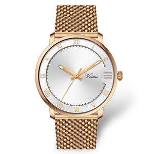 Virtue <span class=keywords><strong>Rose</strong></span> Or En Acier Inoxydable Bracelet En Cuir Montre Logo Personnalisé Grand Cadran Quartz Minimalisme Ultra Mince Mode Unisexe - Product Image 1